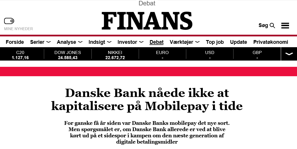 MobilePay - for ganske få år siden var Danske Banks mobilepay det nye sort.  Men spørgsmålet er, om Danske Bank allerede er ved at blive kørt ud på et  sidespor i kampen